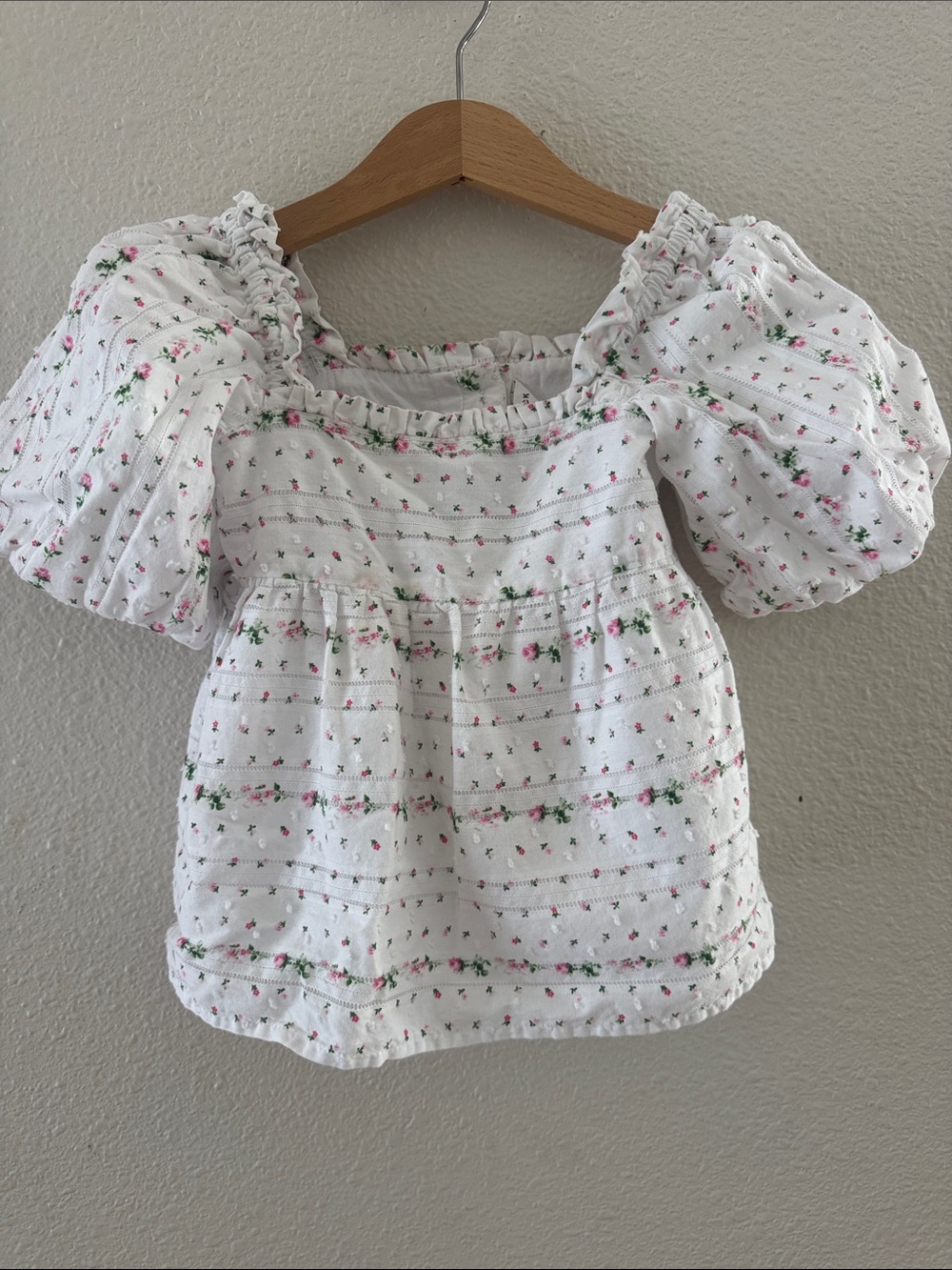 Janie and Jack White Top with Pink and Green Floral Detail